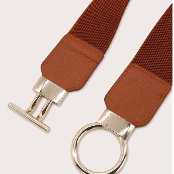 Brown Ring Metal Buckle Elastic Belt - Picture 5 of 7